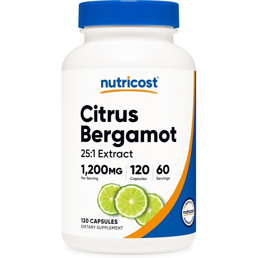 Nutricost Citrus Bergamot 1200mg 120 capsules front bottle view for heart health support