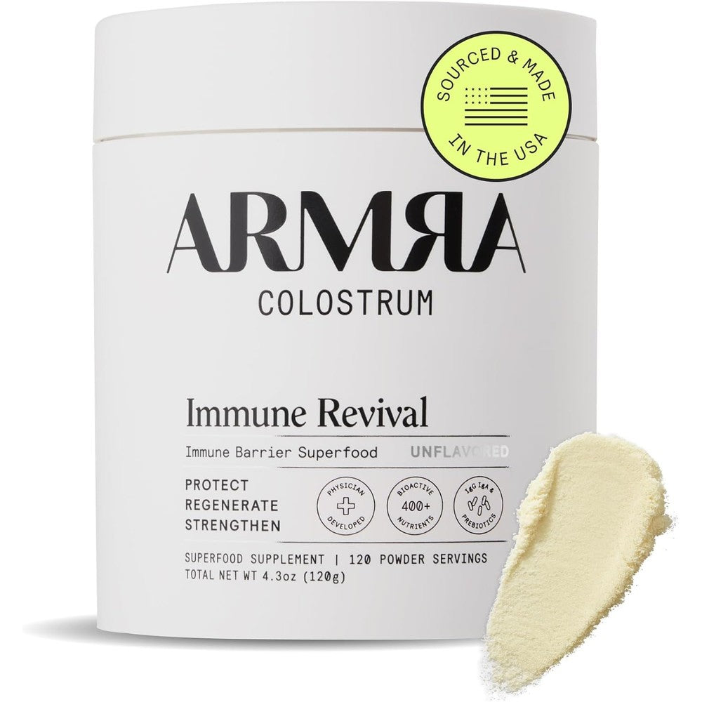 Armra colostrum powder front view jar packaging