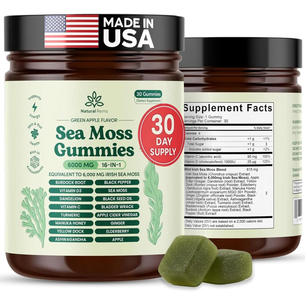 Natural Rems Sea Moss Gummies 16-In-1 Complex front view bottle packaging