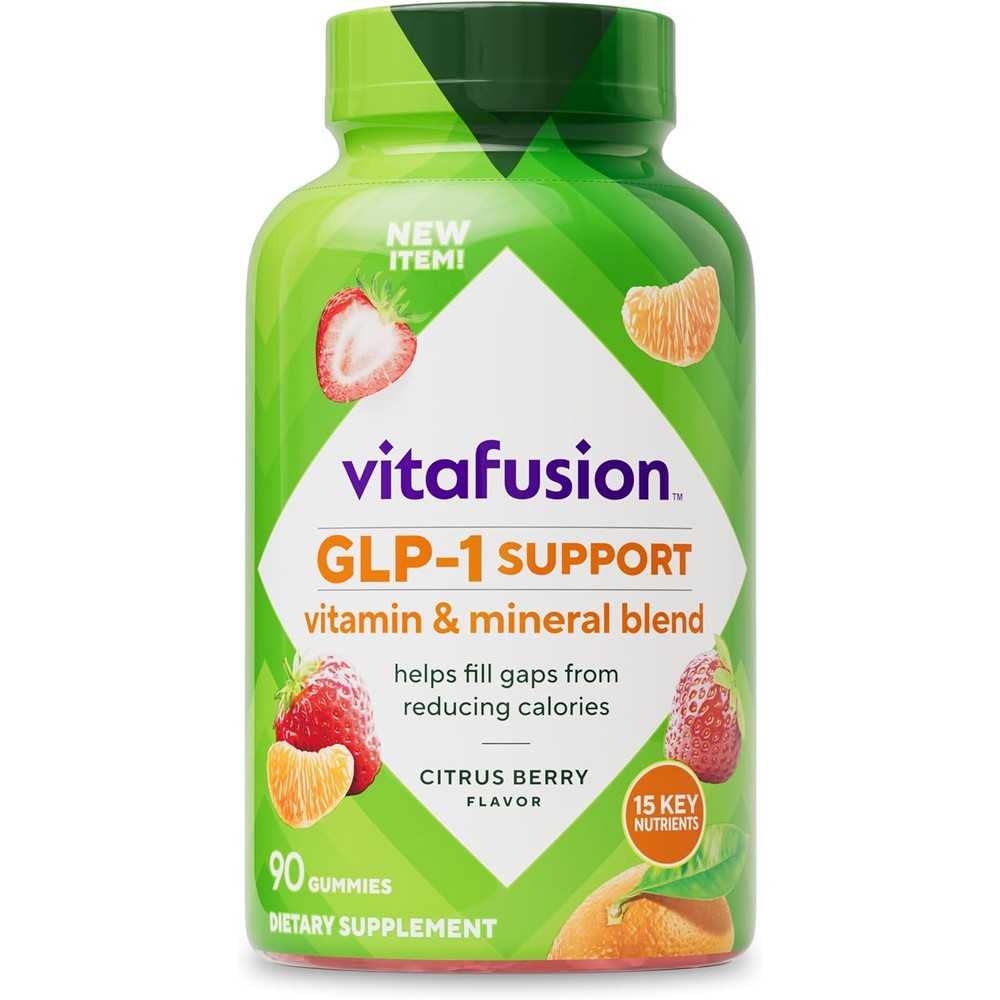 Vitafusion GLP-1 Support multivitamin front view bottle packaging with citrus berry flavor graphics.