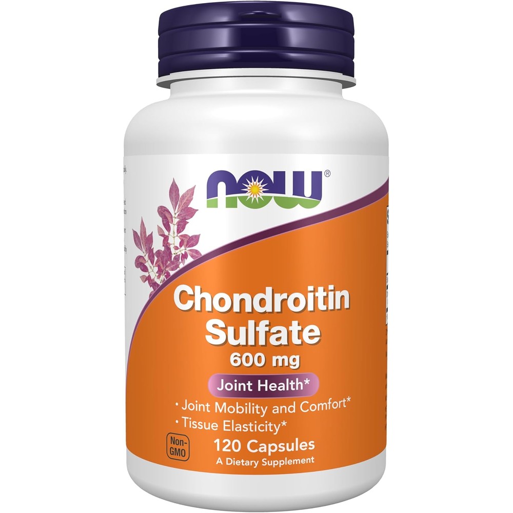 NOW Foods Chondroitin Sulfate 600mg 120 capsules front bottle view for joint health