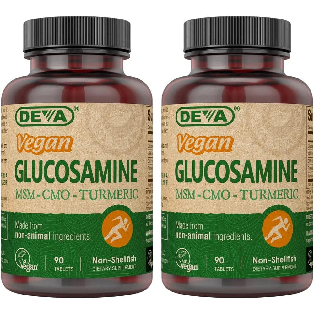 DEVA Vegan Glucosamine MSM CMO and Turmeric 90 Tablets front view for joint support.
