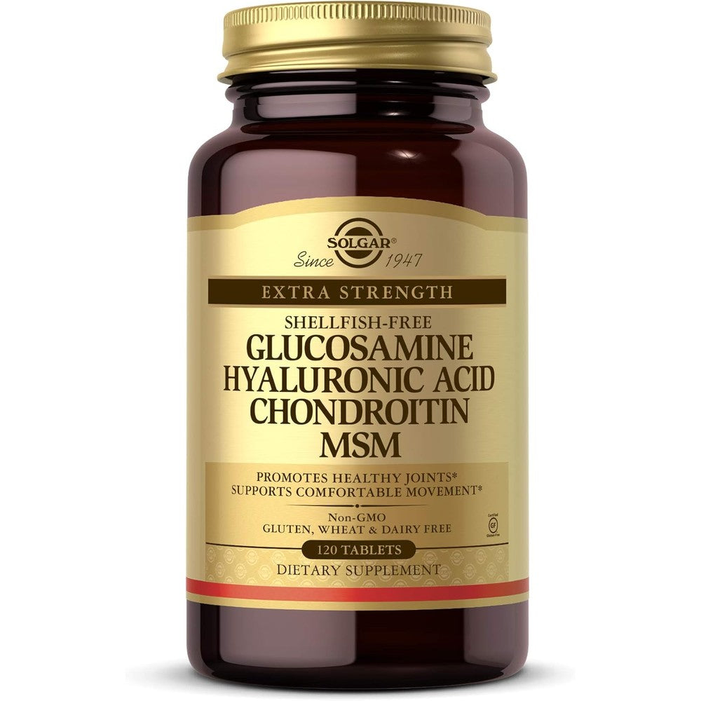 Solgar Glucosamine Hyaluronic Acid Chondroitin MSM 120 Tablets front view joint support supplement