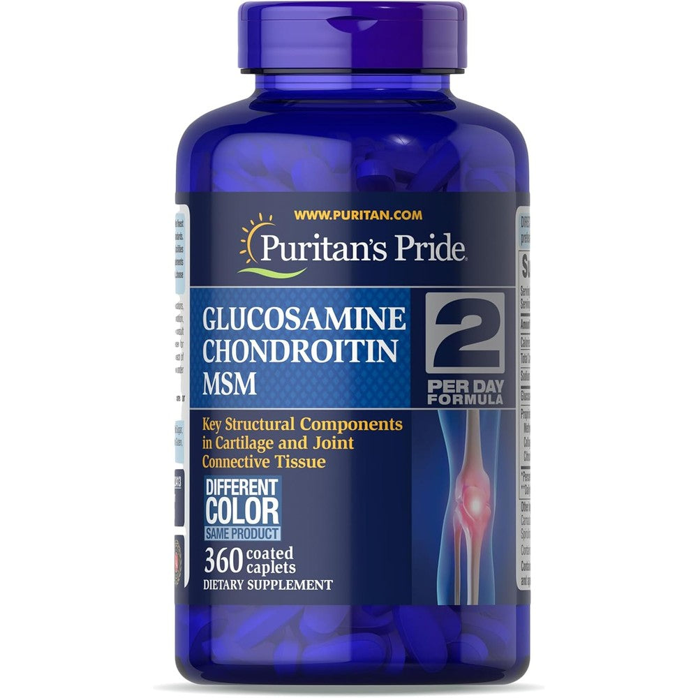 Puritan's Pride Glucosamine Chondroitin MSM 360 tablets front view for joint health.