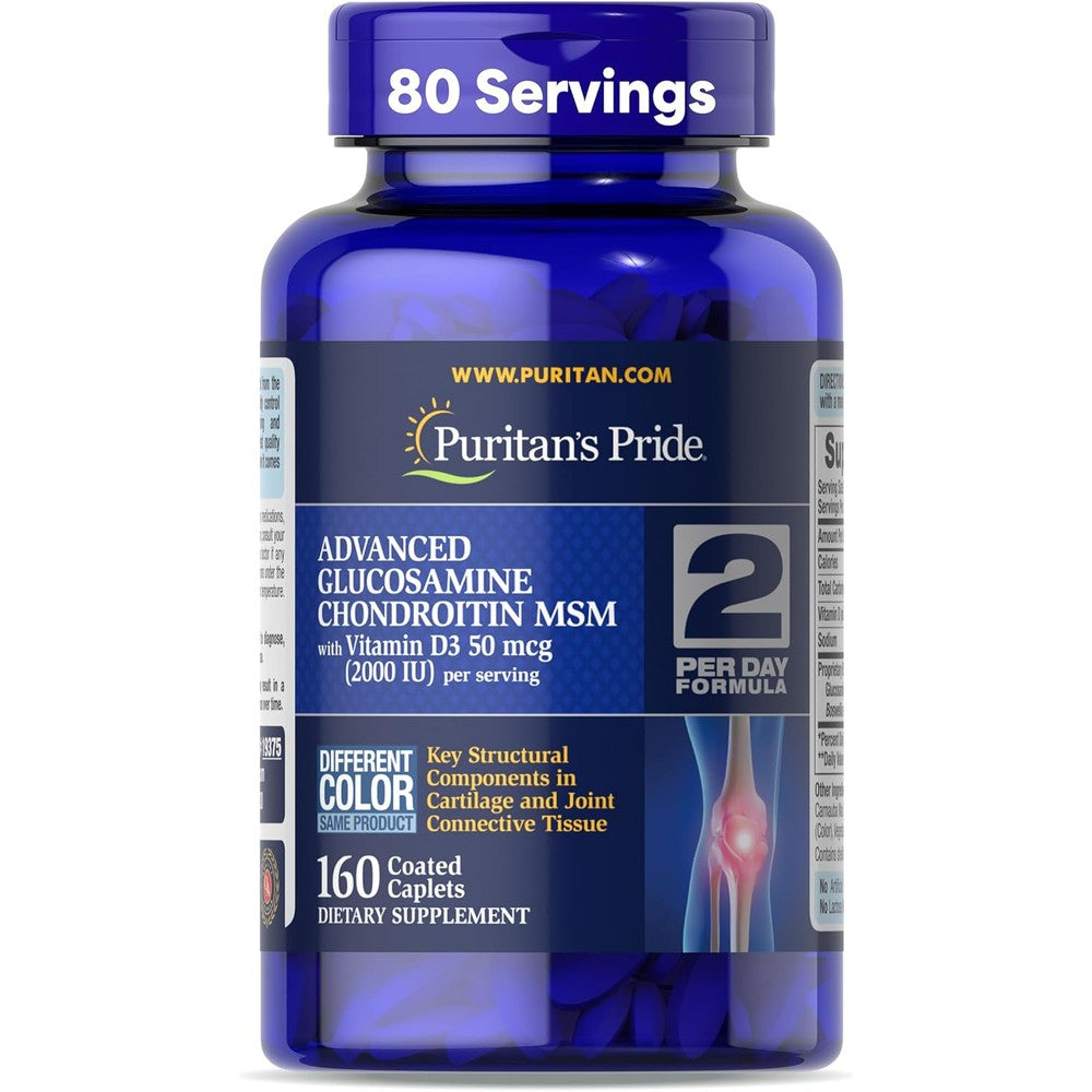 Puritan's Pride Advanced Glucosamine Chondroitin MSM bottle front for joint health.