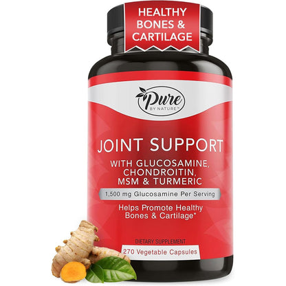 Pure By Nature Joint Support 270 capsules front bottle view for joint pain relief.