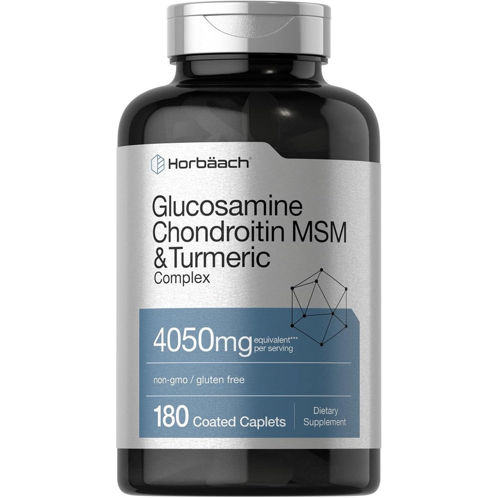 Horbäach Glucosamine Chondroitin MSM 180 Caplets front bottle view for joint support.