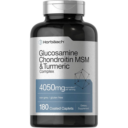 Horbäach Glucosamine Chondroitin MSM 180 Caplets front bottle view for joint support.