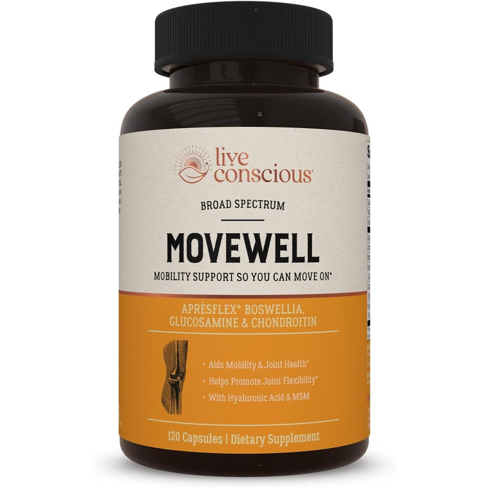 Live Conscious MoveWell 120 capsules bottle front view joint support supplement
