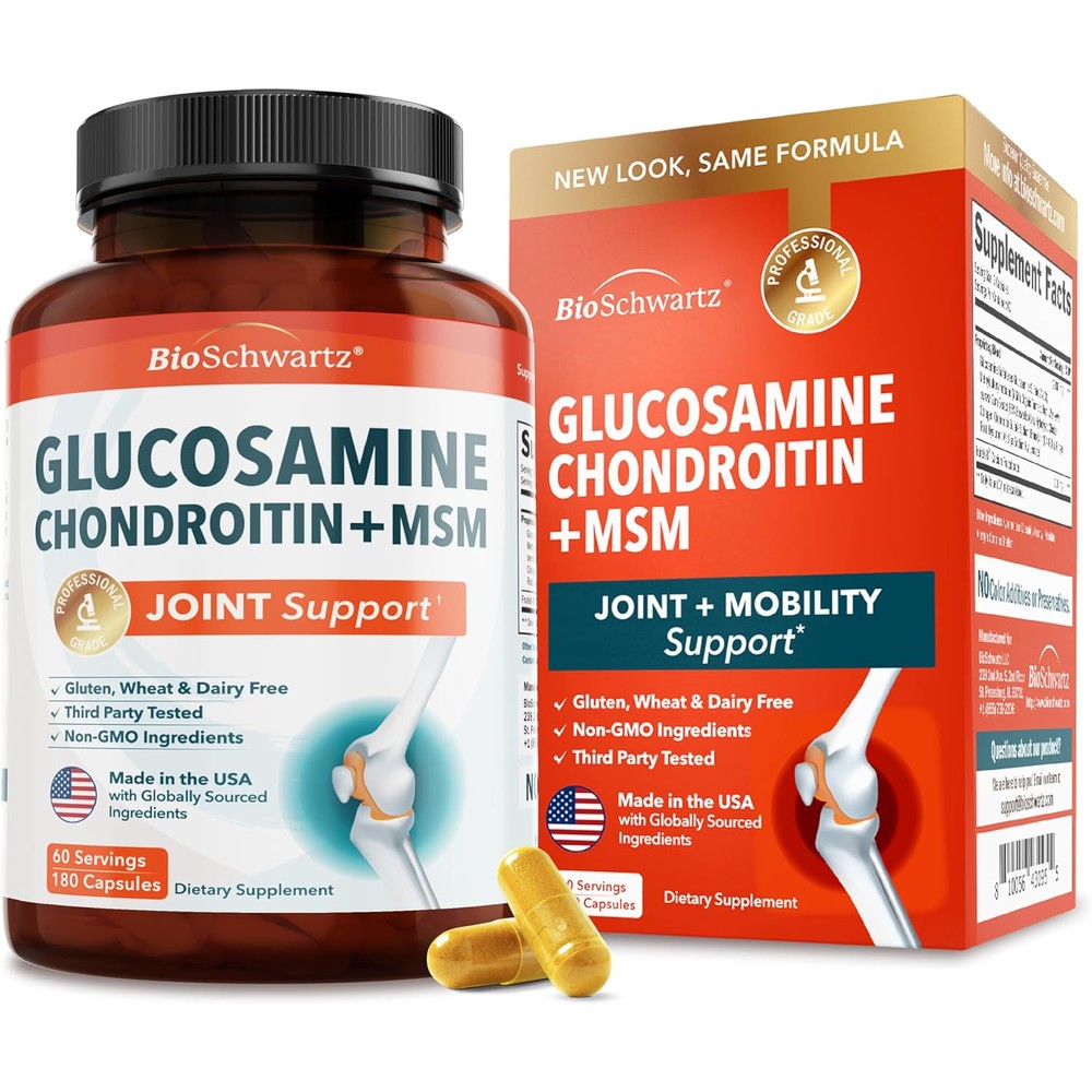 BioSchwartz Glucosamine Chondroitin MSM bottle front view for joint support