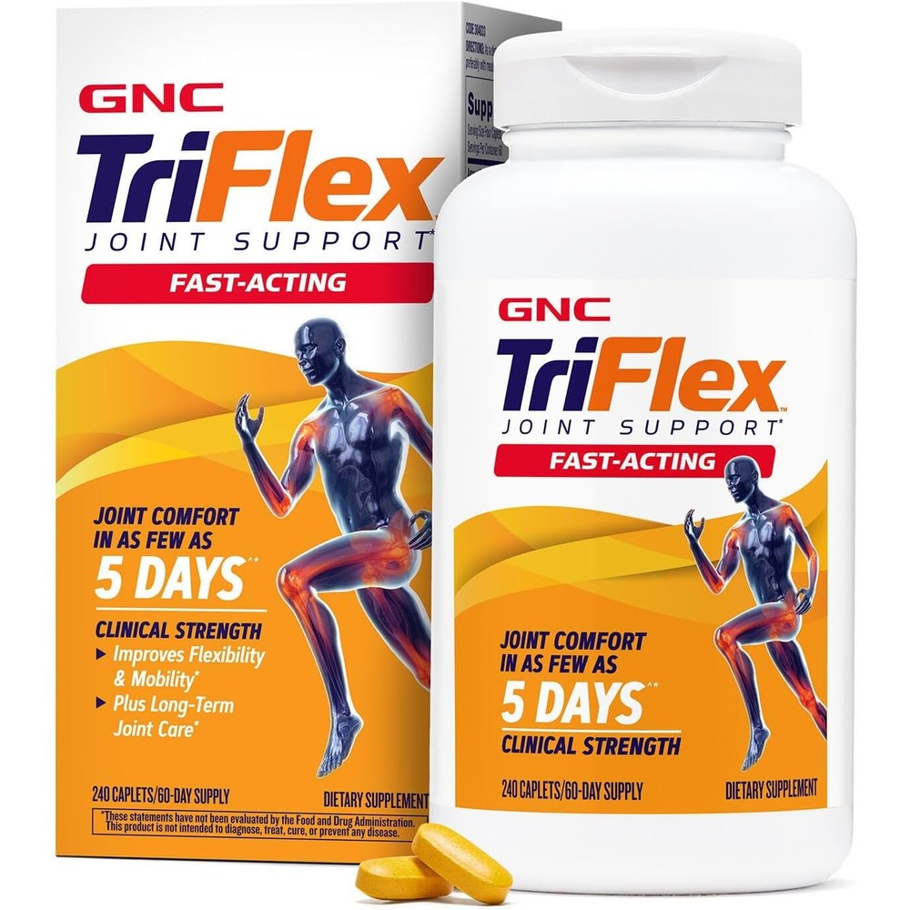 GNC TriFlex Fast Acting 2.0 bottle with 240 caplets for joint comfort and mobility