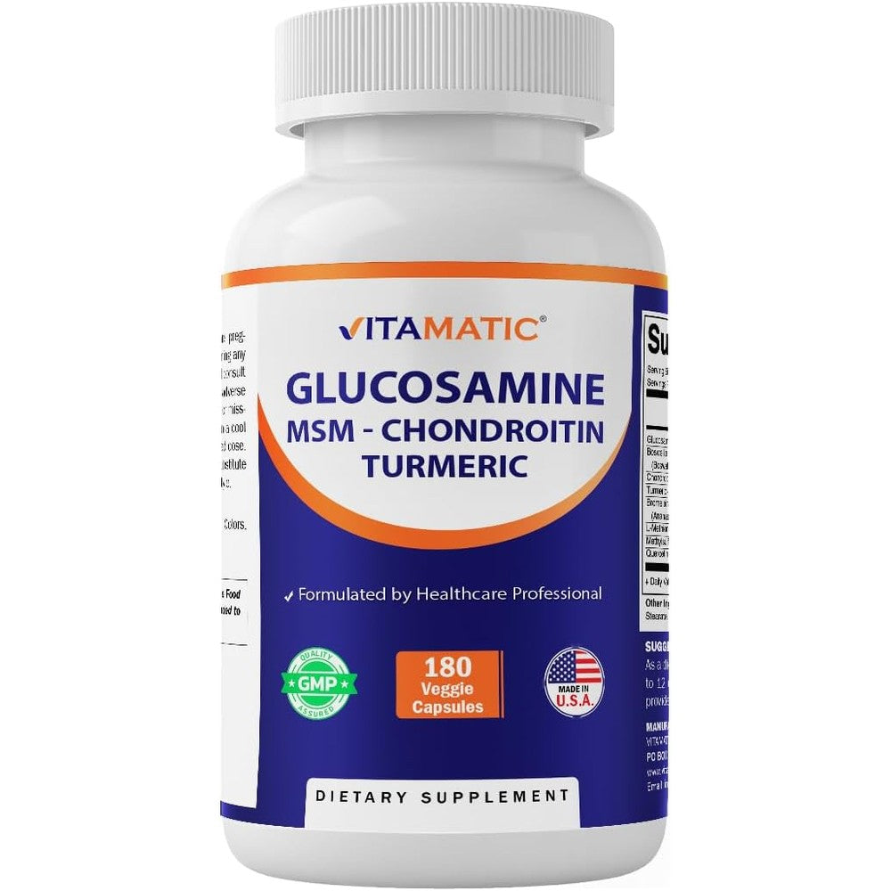 Vitamatic Glucosamine Chondroitin MSM 180 Veggie Capsules front view of bottle