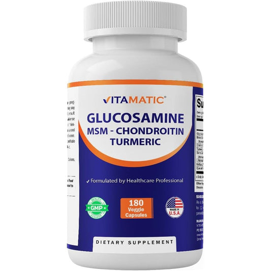 Vitamatic Glucosamine Chondroitin MSM 180 Veggie Capsules front view of bottle