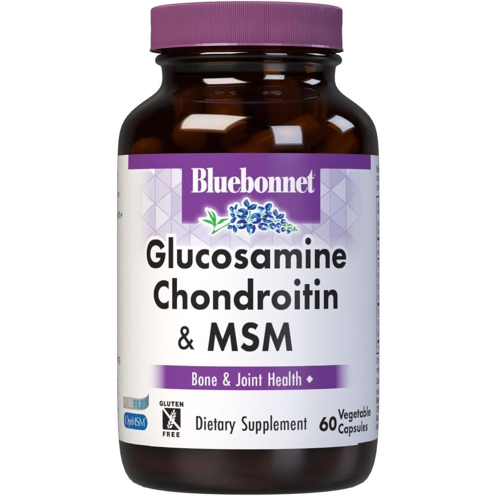 Bluebonnet Glucosamine Chondroitin Plus MSM joint support formula 60 vegetable capsules front view bottle