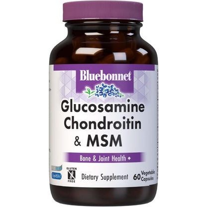 Bluebonnet Glucosamine Chondroitin Plus MSM joint support formula 60 vegetable capsules front view bottle