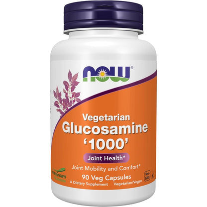 NOW Foods GreenGrown Glucosamine 1000mg 90 vegetarian capsules front label view for joint health