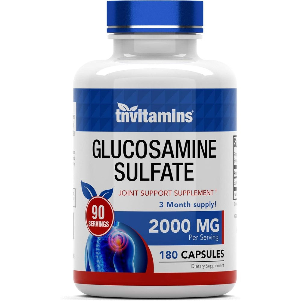 TNVitamins Glucosamine Sulfate 2000mg 180 Capsules bottle front view for premium joint support