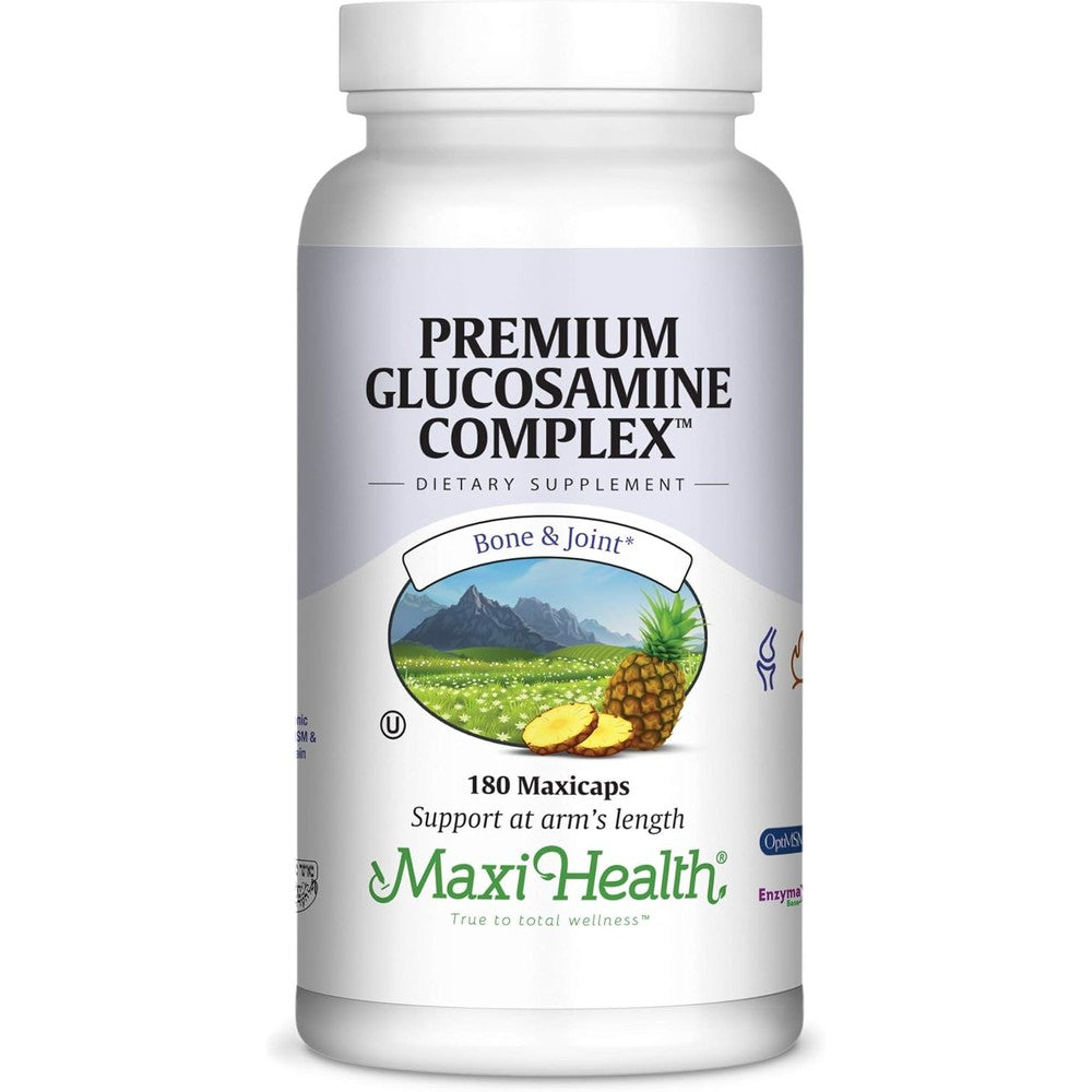 Maxi Health Premium Glucosamine Complex 180 Maxicaps front bottle view for joint health supplement