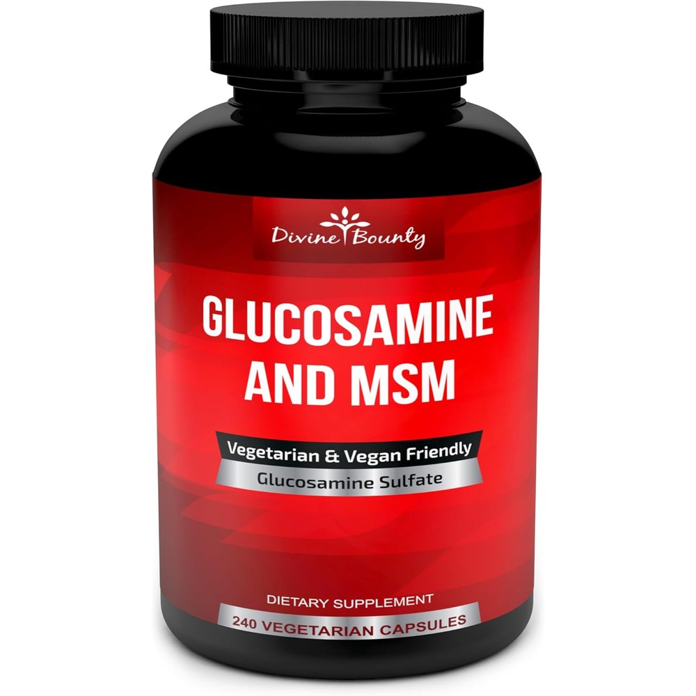 Divine Bounty Glucosamine Sulfate Supplement 240 vegetarian capsules front view for joint health support