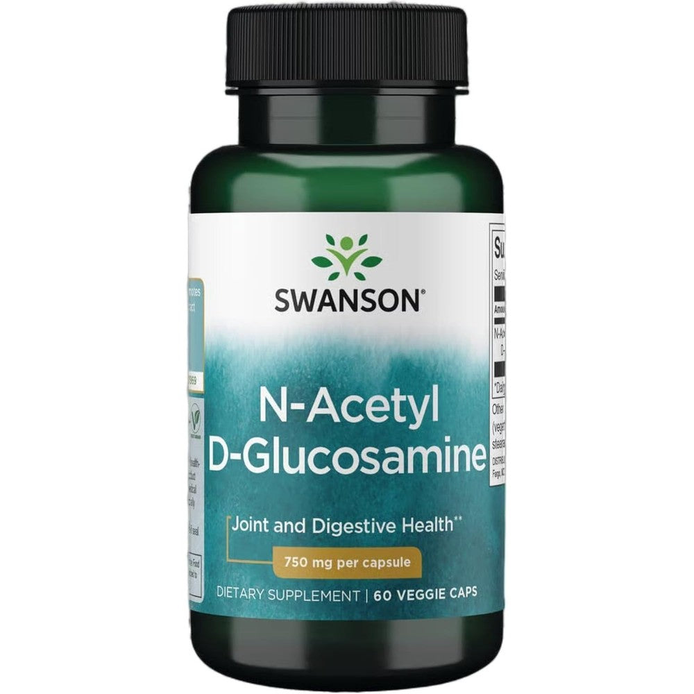 Swanson N-Acetyl D-Glucosamine 750mg 60 veggie capsules front bottle view for joint health