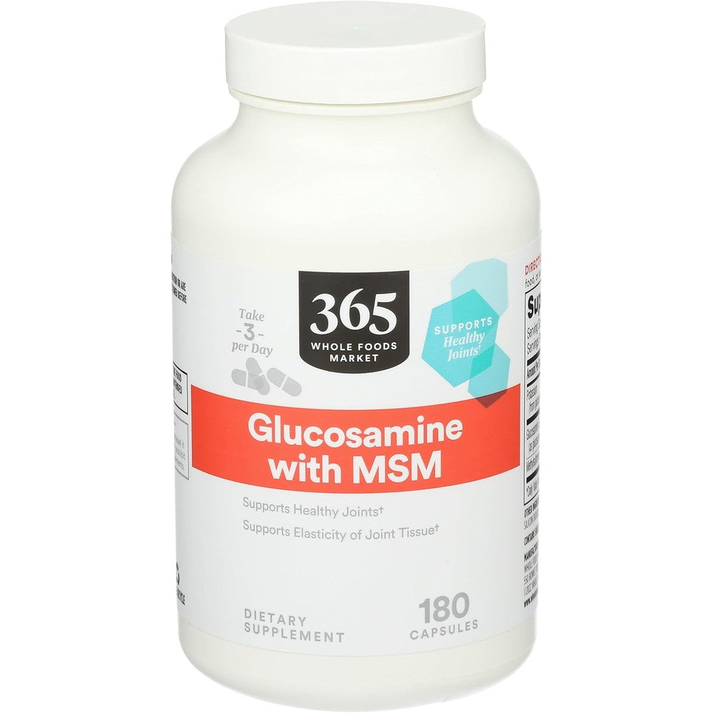 365 Whole Foods Market Glucosamine with MSM 180 Capsules front view bottle for premium joint health support