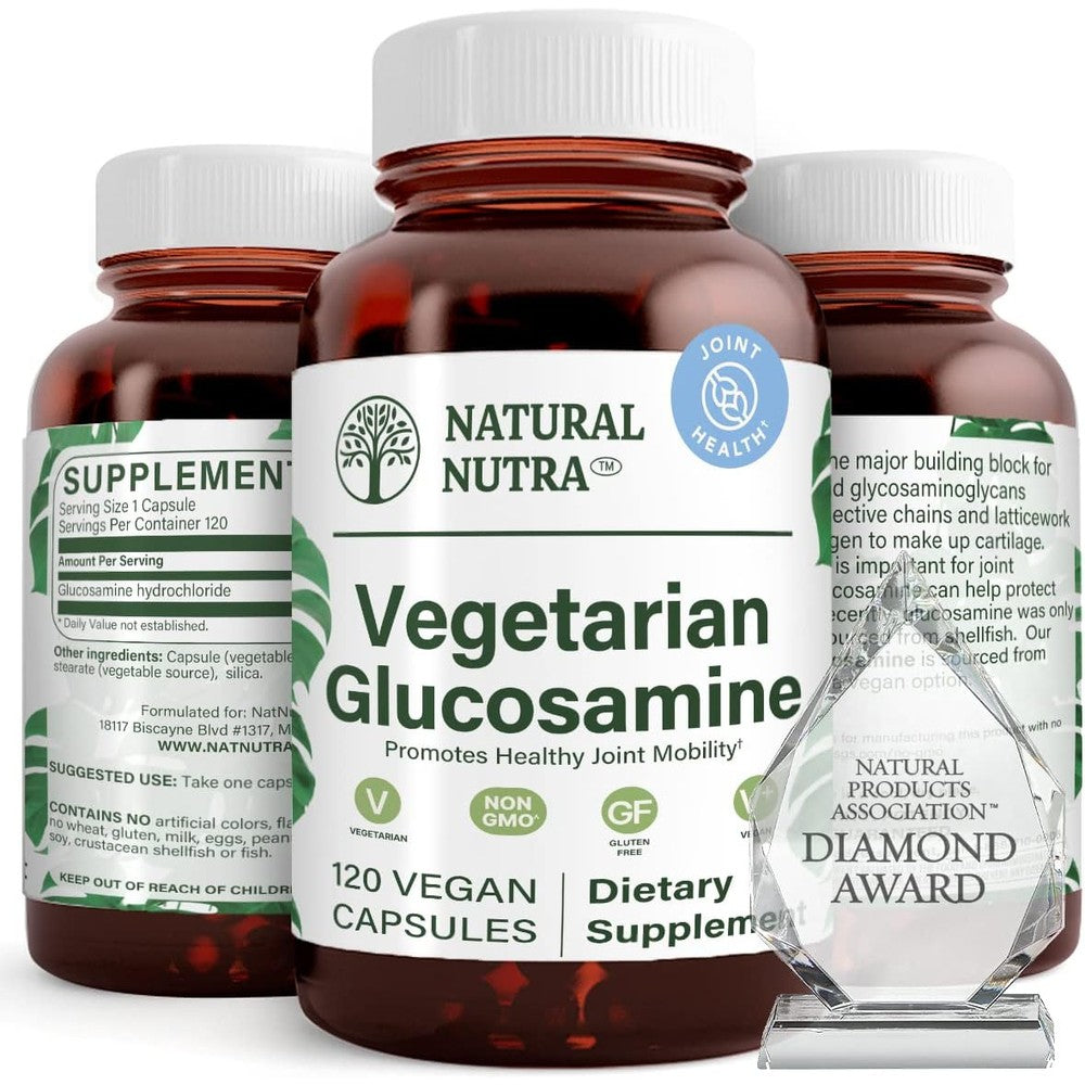 Natural Nutra Vegan Glucosamine Hydrochloride front bottle view for joint support supplement.