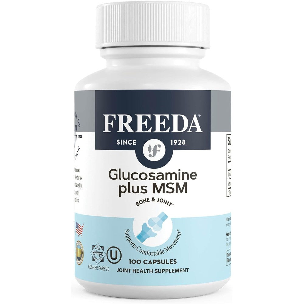 Freeda Glucosamine MSM 100 capsules front label view for vegan joint health