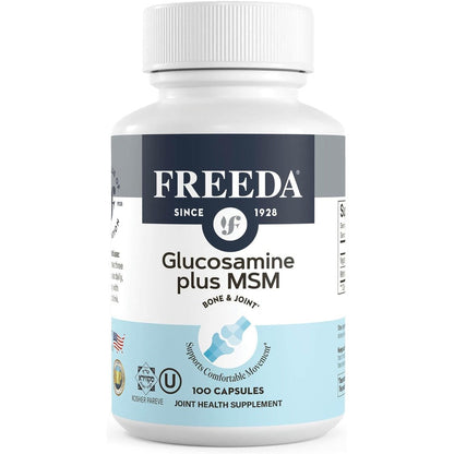Freeda Glucosamine MSM 100 capsules front label view for vegan joint health