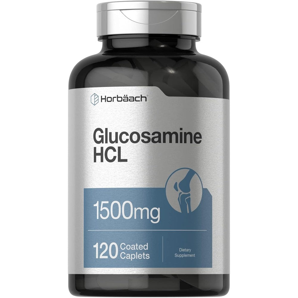 Horbäach Glucosamine HCL 1500mg 120 Coated Caplets front view bottle for joint support