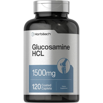 Horbäach Glucosamine HCL 1500mg 120 Coated Caplets front view bottle for joint support