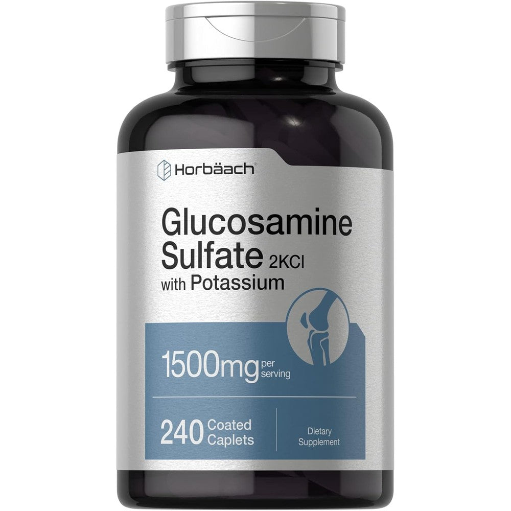 Horbaach Glucosamine Sulfate 1500mg 240 coated caplets front bottle view joint health supplement