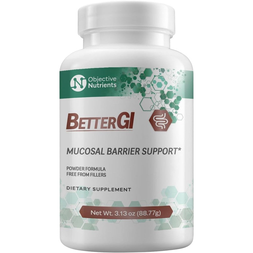 Objective Nutrients BetterGI Mucosal Barrier Support powder bottle front view for gut healing