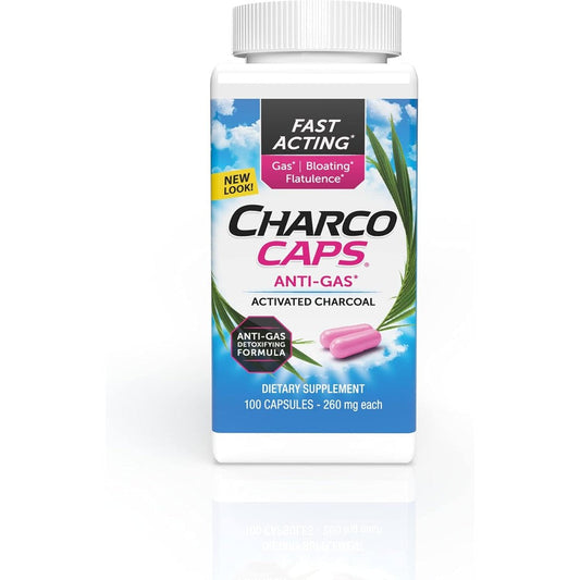 Charcocaps Fast Acting Gas Relief 100 capsules front bottle view