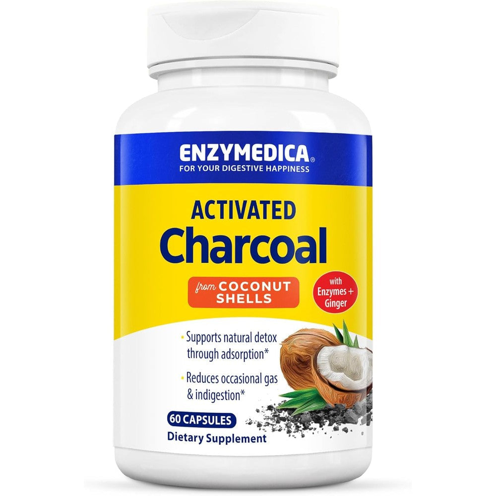 Enzymedica Activated Charcoal 60 vegan capsules front view bottle for digestive support