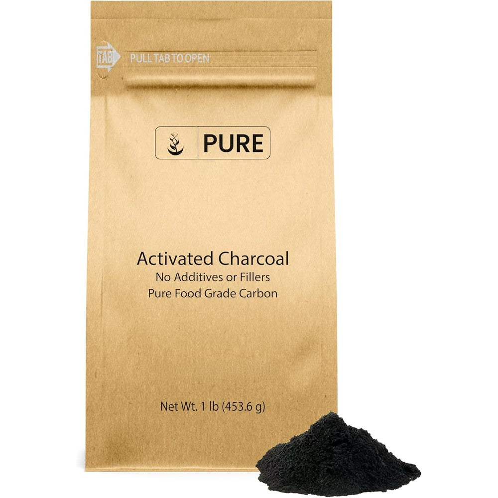 Pure Original Ingredients Activated Charcoal Powder 1 Pound front package view showing food grade verification.