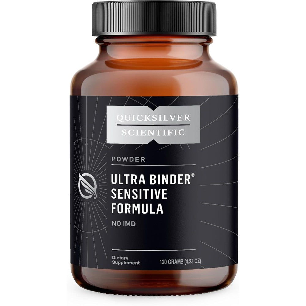 Quicksilver Scientific Ultra Binder Sensitive Formula powder jar front view for gentle gut detox.