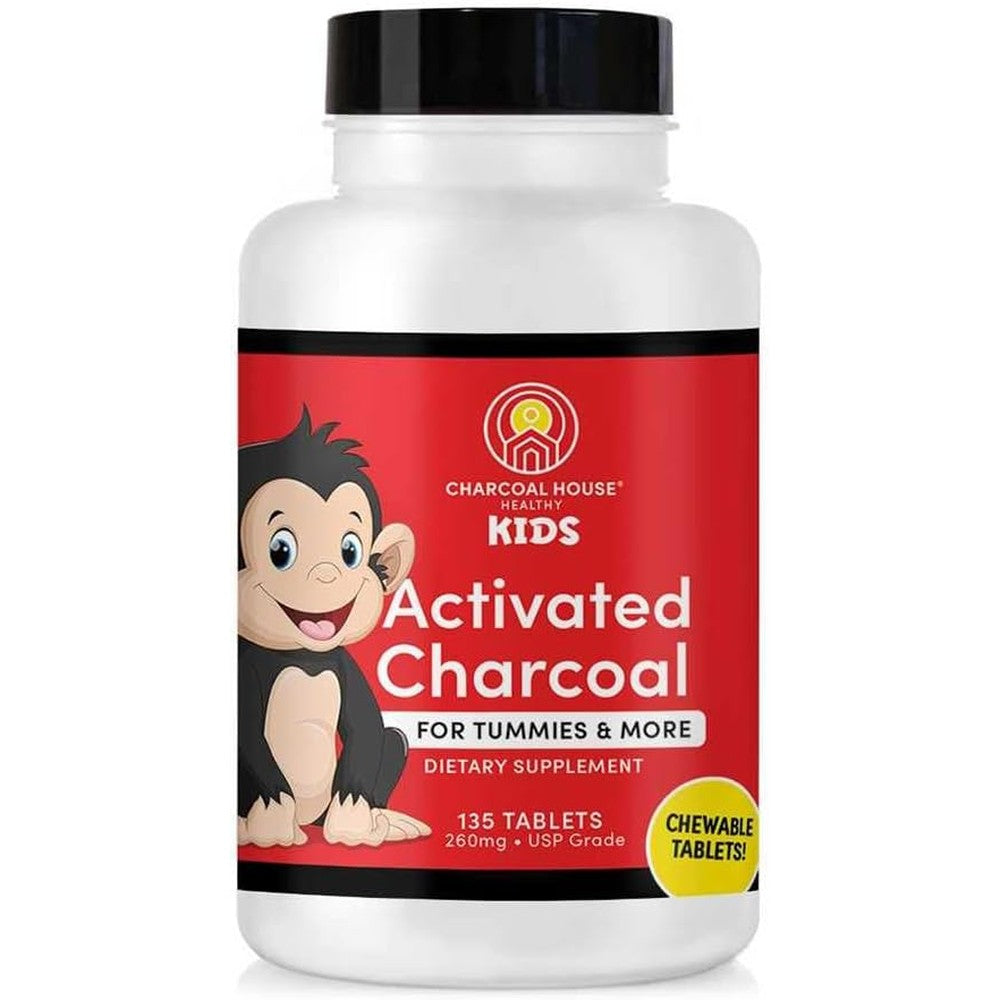 Charcoal House Chewable Activated Charcoal Tablets for Kids 135 count bottle front view