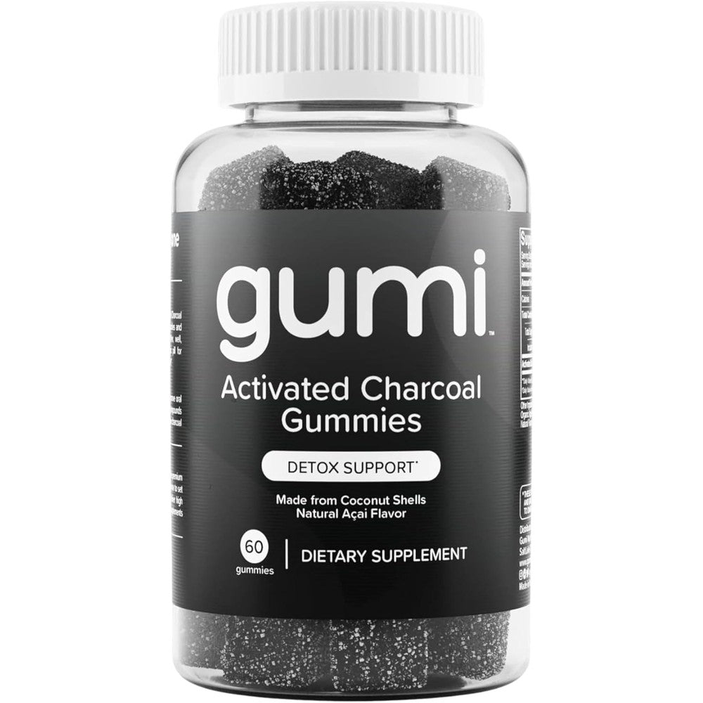 Gumi Nutrition Coconut Activated Charcoal Gummies front bottle view for natural detox
