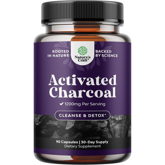 Nature's Craft Activated Charcoal 90 capsules front view for natural body detox