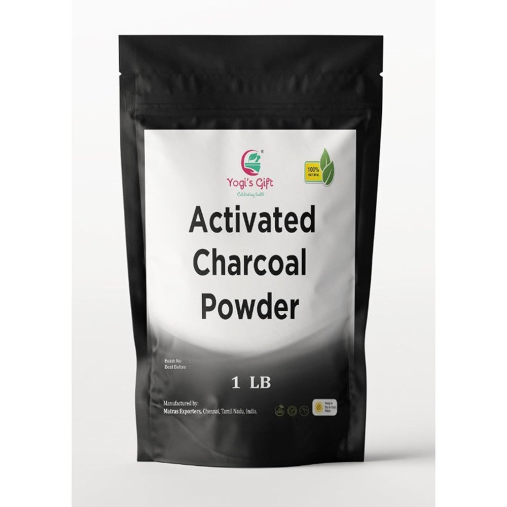 Yogi's Gift Activated Charcoal Powder 1 Pound front view pouch for natural skincare detox