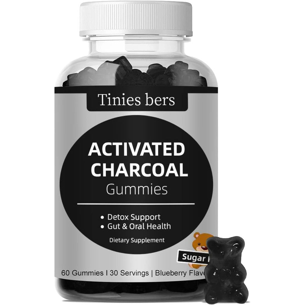 Tinies Bers Activated Charcoal Sugar Free Gummies front view bottle for digestive health