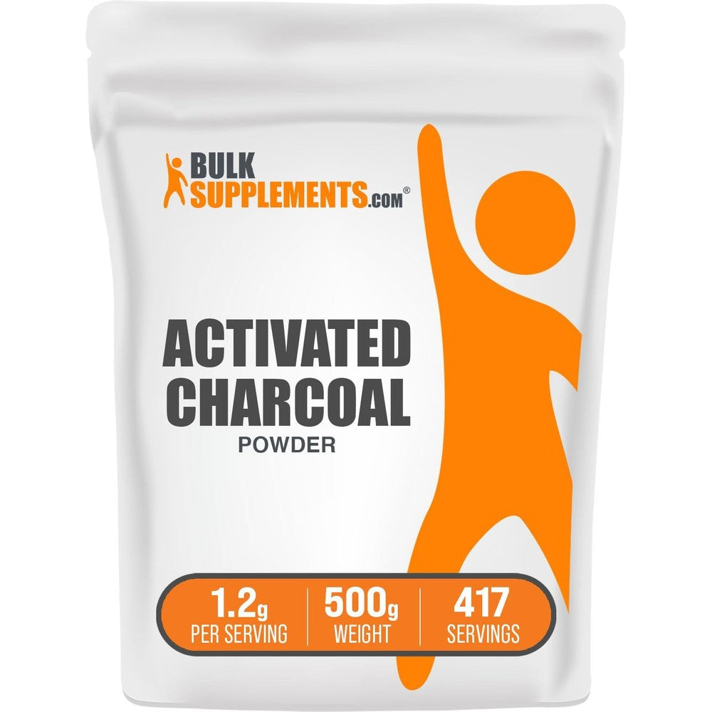 BulkSupplements Activated Charcoal Powder 500g front view packaging for natural detox support.