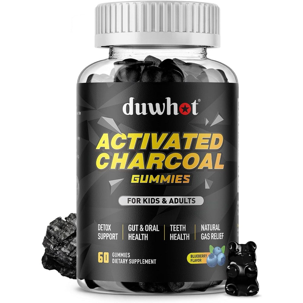 Duwhot Activated Charcoal Gummies front view bottle for natural gas relief