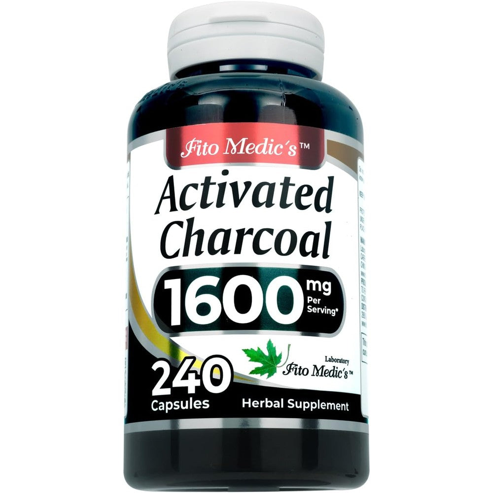 Fito Medics Lab Activated Charcoal front bottle view with 1600 milligrams label