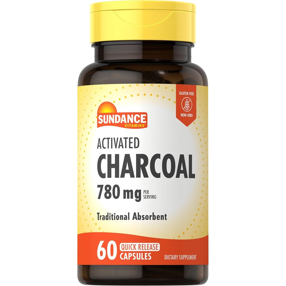 Sundance Activated Charcoal 780 mg 60 capsules front view bottle