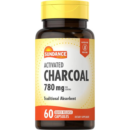 Sundance Activated Charcoal 780 mg 60 capsules front view bottle