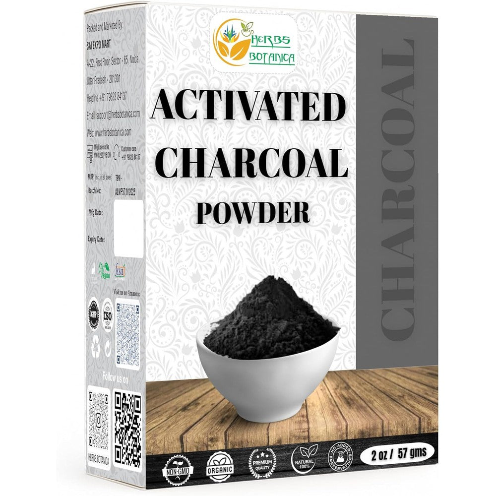 Herbs Botanica bamboo activated charcoal powder front view product packaging