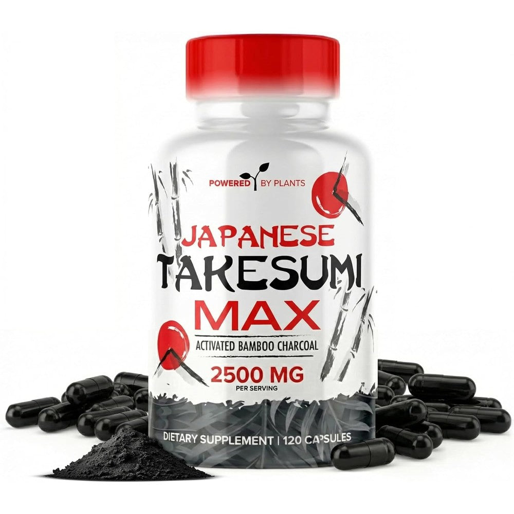 Orinthalixium Powered X Plants Takesumi Activated Charcoal bottle front view for premium gut detox