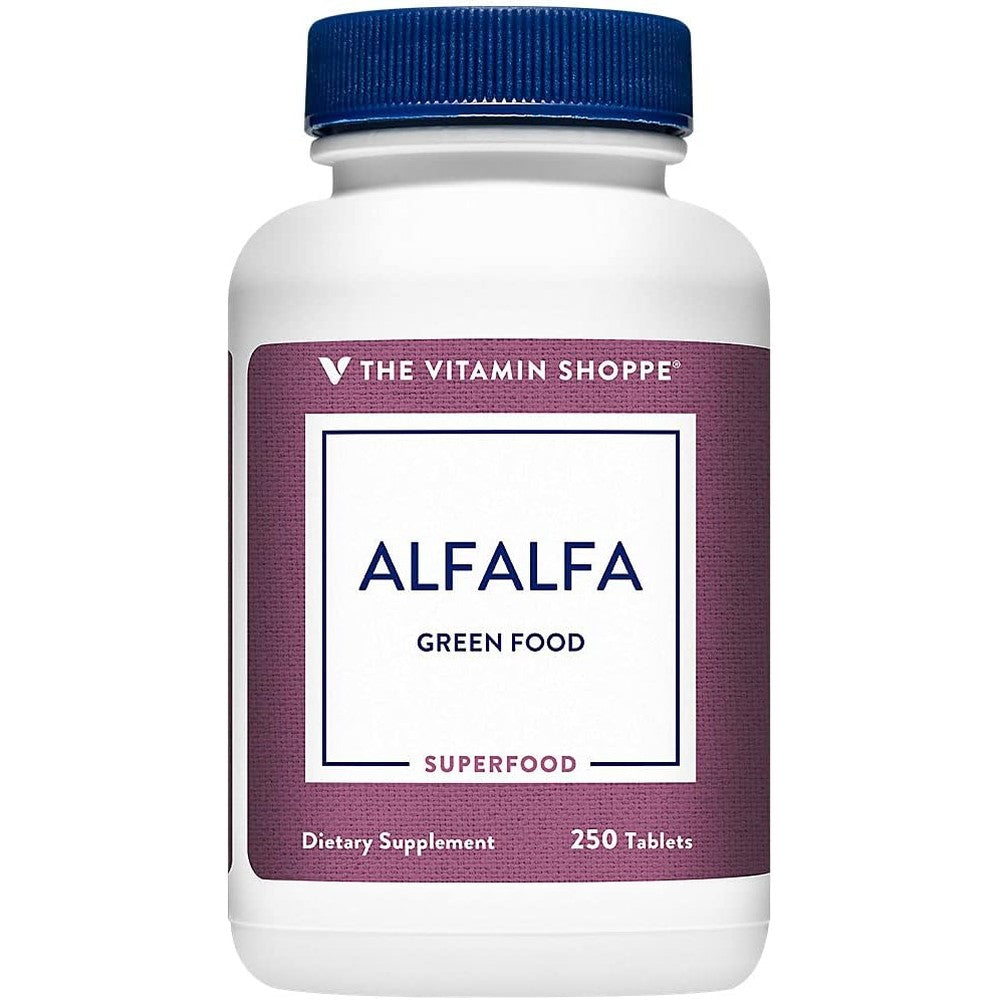 The Vitamin Shoppe Alfalfa 500 Natural Green Food Supplement bottle front view