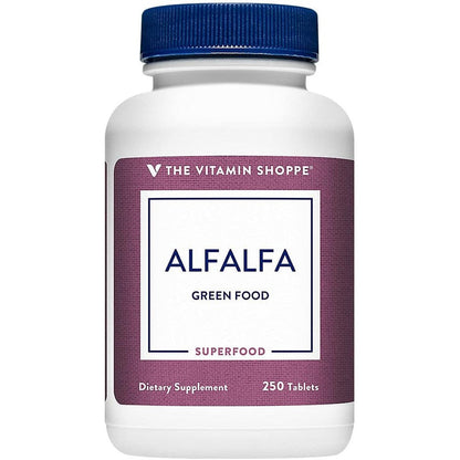 The Vitamin Shoppe Alfalfa 500 Natural Green Food Supplement bottle front view
